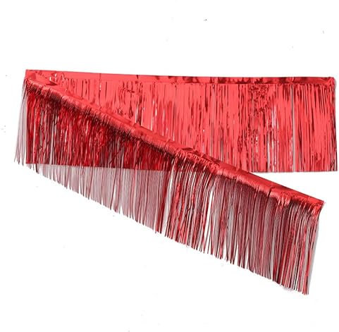 YKAFADE 5 Stück Metallic Fransen Girlande, 200cm x 30cm Glänzendes Lametta Vorhänge Banner Folie Fransen Vorhang Hängedekoration für Hochzeit Geburtstag Party Weihnachten Disco -Rot