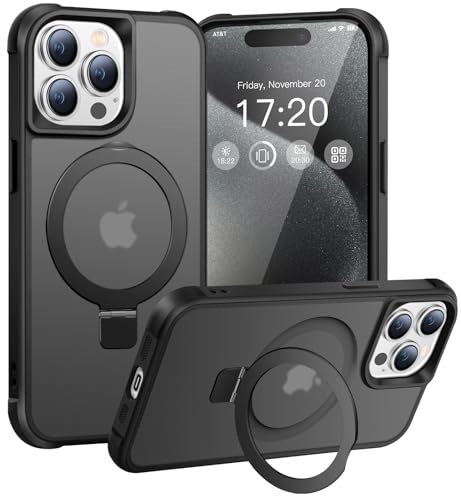 BENTIACC Hülle für iPhone 15 Pro mit Magnet Ständer, Schwarz | 120° Öffnungsbereich, Mil-Grade Drop Shockproof, Kratzfeste Fingerabdruck Rutschfest Handyhülle, Die Hände frei habe
