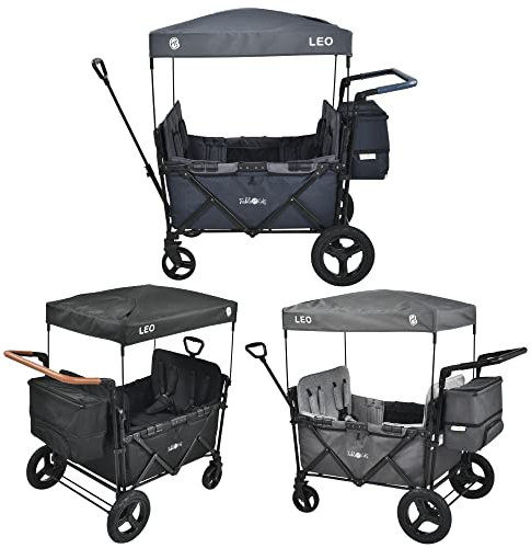 FableKids Chariot à pédales Leo X4Plus avec Toit | Chariot de Transport Pliable | 4X Harnais à 5 Points | Roues Tout Terrain 360° | Frein à Pied | Oxford 600D| Filets d'aération | Blueberry Blue