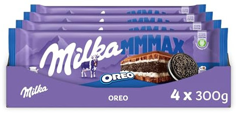 MILKA - 4 Tablettes de Chocolat au Lait Milka MMMAX Oreo 300g - Chocolat au Tendre Lait du Pays Alpin - Lot de Tablettes de Chocolat Milka et Biscuit Oreo - Lot de 4x300g
