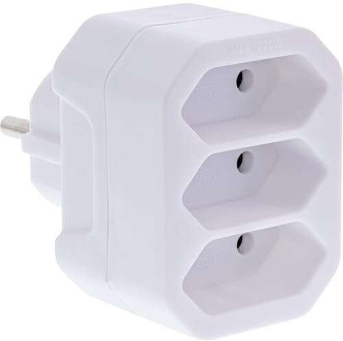 InLine Steckdosenadapter mit erhöhtem Berührungsschutz, 3X Eurobuchse an Schutzkontaktstecker, weiß, 16471A