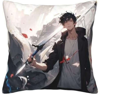 Sung Jin Woo Kopfkissenbezug Cha Hae-In Anime Druck Kissenhülle 45x45 cm – Anime Cushion Decorative Cushion for Sofa Couch, Bedroom, Living Room (ohne Kissenfüllung)