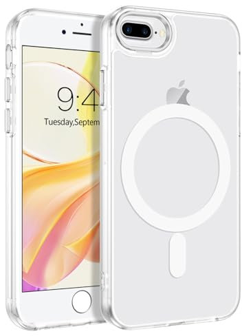 DUEDUE for iPhone 8 Plus Case, iPhone 7 Plus Case Magnetic[Compatible with Magsafe], Translucent Matte Back Protective Cover Shockproof Phone Case for iPhone 7 Plus/8 Plus, White