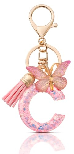 Porte-clés personnalisé avec lettre initiale A-Z papillon | Porte-clef pendentif pour femme en résine, pour décorer clés de voiture, sac à dos et sac à main