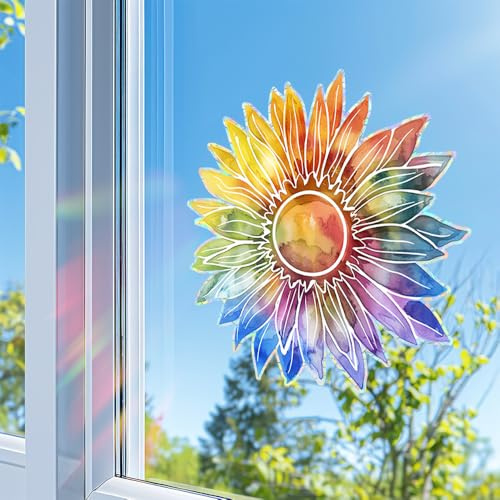 3D Sonnenfänger Fenster,Prisma Fensteraufkleber Regenbogen Folie PVC Selbstklebende Lichtfänger Deko Vögel Fenstersticker zum Vogelschutz für Glasscheiben