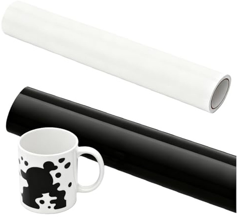 Black and White Permanent Vinyl Roll 12 x 48, Glossy Adhesive Vinyl for Cricut and Cutting Machines, Waterproof Permanent for Outdoor Decor, Mugs, Car Decals, Stickers, Scrapbooking & Signs