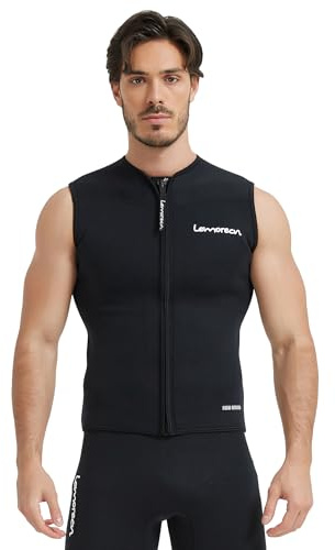 Lemorecn Wetsuit Top Men, 3mm Sleeveless Neoprene Wet Suit Tops Jacket Front Zip Diving Vest for Water Sports (UK2095-BLACK-M)