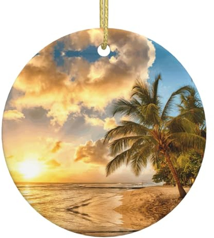 Keramik-Weihnachts-Sonnenuntergang, hawaiianische Palme, niedlicher Weihnachtsbaum, dekorative hängende Ornamente, einzigartiges Geschenk für Familie und Freunde