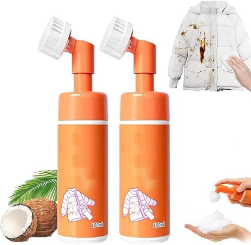 Dry Cleaning Agent with Brush Head for down Jacket, One Wipe to Cleaning Wash Free Spray, Down Jacket Detergent, Multi-purpose Stain Dry Cleaner Rinse-Free, Reusable & Convenient (2pcs)