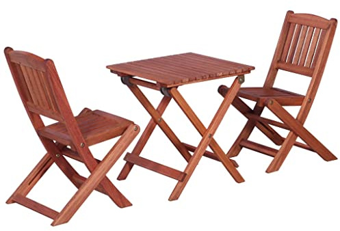 JHQHSM Klappbares Bistro-Set aus Eukalyptus-Massivholz mit 1 Tisch und 2 Stühlen für Garten und Terrasse, witterungsbeständige Outdoor-Möbel mit Ölbehandlung für einfache Reinigung