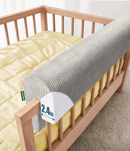 AEOCOO Bed Rail Bumper for Toddlers, Extra-Tall Padded Bumper Pad 30cm High, Grey 90cm – Fits Over Bunk, Loft, Floor & Bed Rails – Stops Head Bumps & Roll-Outs – No-Slip Ties, Washable Cover
