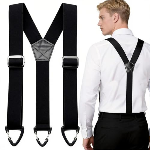 Sariputa Tirantes para hombre, pantalones de trabajo anchos de 3,8 cm con 3 mosquetones resistentes, tirantes ajustables y elásticos para hombres y mujeres, diseño estilo Y