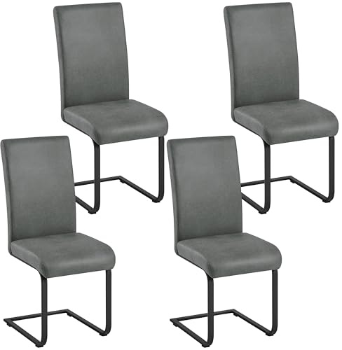 Yaheetech Esszimmerstühle 4er Set Küchenstühle mit Metallgestell, Grau | Polsterstuhl, Freischwinger Stuhl aus Mikrofaserstoff bis 135 kg belastbar, für Esszimmer/Küche/Restaurant