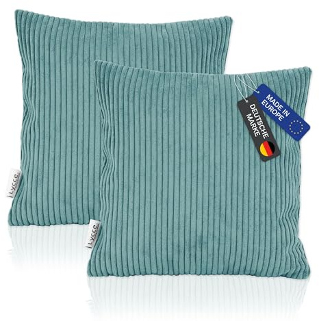 Lycce 2er Set Kissenbezüge, Cordstoff (40 x 40 cm) Türkis