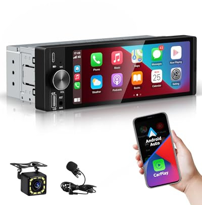 ESSGOO 6.36 Zoll 1 DIN Autoradio mit Wireless Carplay und Android Auto | HD IPS Bildschirm Auto Display Bluetooth Radio mit Rückfahrkamera Voice Control Mirror Link FM RDS