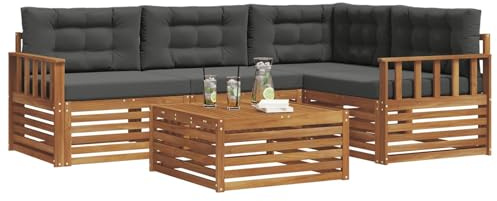 vidaXL Outdoor-Sofagarnitur mit Kissen 5 pcs Natur und Anthrazit, Outdoor-Sofa, Gartensofa, langlebige Möbel, modernes Terrassen-Set, gemütliche Lounge-Ecke