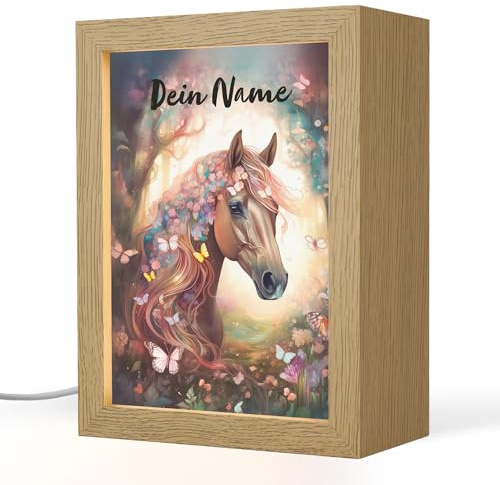 OnlyWow© Nachtlicht Baby Mit Name Kinderlampe Tischlampe Kinder | 15x20 cm - Nachttischlampe Personalisiert Babylampe Kinderlicht Licht Pferd - Natur - Blumen - Schmetterlinge - Wald