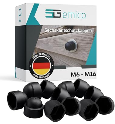 emico Sechskantschutzkappen M12 (SW 19) - 25 Stück Schwarz - Abdeckkappen aus robustem PE - Passgenau, langlebig & flexibel - Schutz vor Staub, Schmutz & Feuchtigkeit für saubere Schraubverbindungen