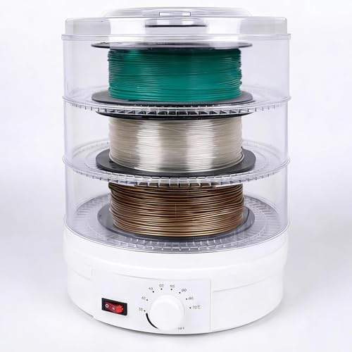 Essiccatore a filamento 3D, temperatura regolabile 350W 35°C-70°C, flusso d'aria circolante a 360°, funzionamento silenzioso, design a 3 strati per asciugare materiali PLA, ABS, PETG