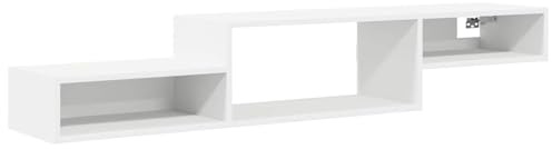 XHNIFBN Meuble TV Mural 150 cm Blanc en Bois d'Ingénierie, Meuble Télé Flottant avec Rangement Moderne pour Salon et Chambre, Console Multimédia Suspendue Gain de Place 150 x 28 x 26 cm
