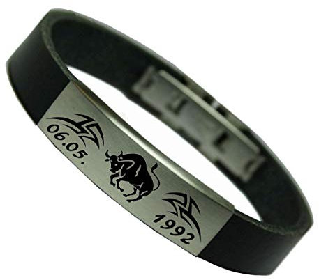 Tinasfunshop Sternzeichen Armband Leder mit Wunsch Datum und Tribal