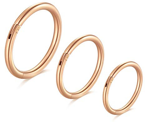 Longita 18G Helix Piercings Chirurgenstahl Damen Herren Septum Piercing Hinged Clicker Segmentring Nasenpiercing Lippenpiercing Tragus Knorpel Ohr Piercing 3 Stück-Rose Gold