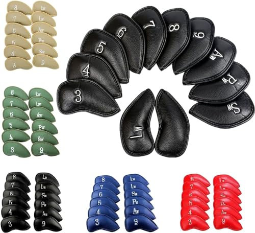 Golf Club Headcovers Iron Synthetic Leather Deluxe Value 12 Pack Color Brown, Golf Head Covers with Number Printed Durable Light for Men Women Universal Fit All Iron Clubs (Brown)