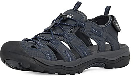 GRITION Herren Wandern Sandalen Outdoor Trekkingsandalen Verstellbaren Geschlossene Zehe Männer Sommer Sport Wanderschuhe Wasserfest Sandale Klettverschluss Lose Beach MEHRWEG (44 EU, Blau)