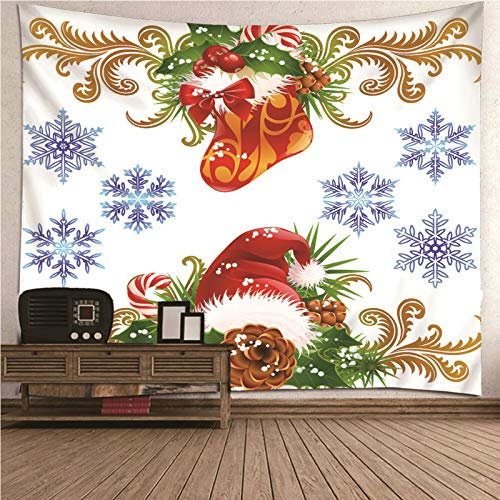Banemi Retro Wandteppich, Deco Teppich Mehrfarbig Weihnachtsmuster und Schneeflocken Polyester Wandbehänge Wanddeko für Schlafzimmer 150x150CM