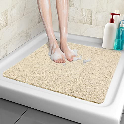 Tapis de Douche antidérapant, 60 * 60cm, Tapis de Bain de Sécurité Confort Doux avec Trous de Drainage, Tapis de Douche de Massage en PVC Luffa pour Zones Humides, Séchage Rapide
