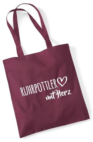 Huuraa Einkaufsbeutel Ruhrpottler mit Herz Geschenk 10 Liter Burgundy Baumwolle Ruhrpottler Überraschung
