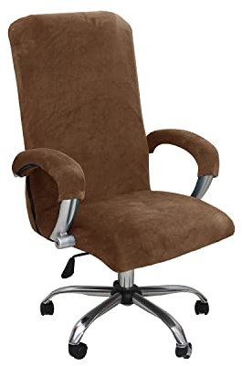 Samtplüsch Bürostuhl Bezug mit Armlehne Einfarbig,Stretch Bezug für Bürostuhl Elastische Stuhlhussen Spandex Office Computer Stuhlbezüge Abnehmbare für Bürostuhl Stuhlhussen Bezug,Braun,XL