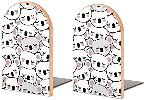 Buchstützen, niedliche Koala-Gesichter, Buchstützen für Regale, um Bücher zu halten, strapazierfähige, rutschfeste Buchstopper, Holz, dekoratives Heimbüro