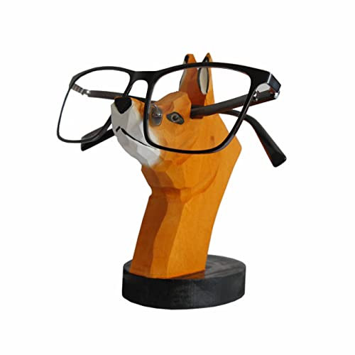 MAGIC WOOD Handgefertigter Holzschnitzerei-Brillenhalter, Ständer für Sonnenbrillen, Schreibtisch, Dekoration, Geschenk (Fuchs)