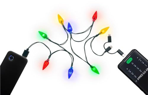 goobay 60339 - Cable de carga USB/USB-C + Micro USB + iPhone/cable de carga con luces de hadas / 8 LEDs diferentes