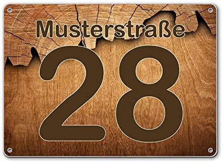banjado® Hausnummernschild personalisierbar Motiv Holz - Hausschild personalisiert Draußen mit Straßennamen möglich - Hausnummernschild Edelstahl versch. Motive - inkl. Montagematerial