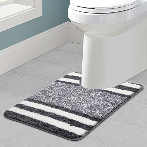 Pauwer U-Form 50 x 60 cm WC Teppich Saugfähige Toiletten Badvorleger rutschfest Waschbar Badematten und WC Vorleger mit Ausschnitt für Badezimmer (Dunkelgrau)