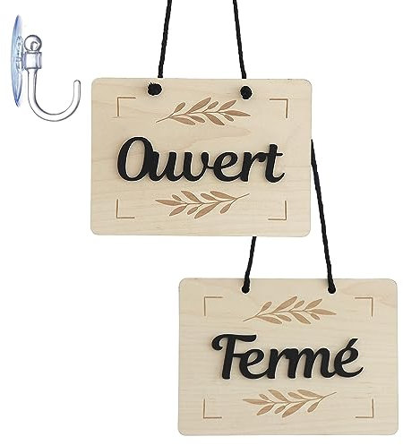 Smile BB - Panneau Ouvert Fermé pour magasins, restaurant, panneau en bois avec ventouse pour verre