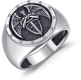 Saint Michael Ring für Männer 925 Sterling Silber Erzengel St. Michael Beschütze uns Ring Amulett Siegelringe Schutzring Christlicher Schmuck Geschenke Größe 10