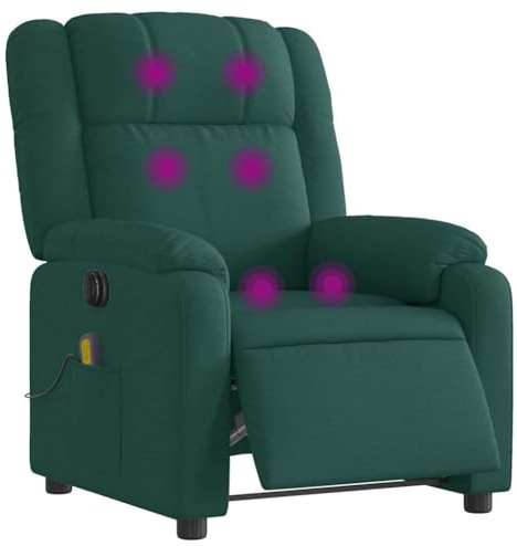 vidaXL Massagesessel, Sessel Elektrisch, Relaxsessel mit Liegefunktion Vibrationsfunktion, Fernsehsessel Liegesessel für Wohnzimmer, Dunkelgrün Stoff