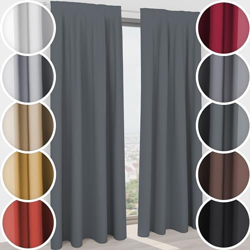 Schuette® Verdunklungsvorhang mit Tunnelband ● Century Black: Shadow Touch (Grau) ● 130x130cm Höhe x Breite (1 Stück) ● Blackout Vorhang Verdunkelung Knitterfrei Pflegeleicht Gardine Blickdicht