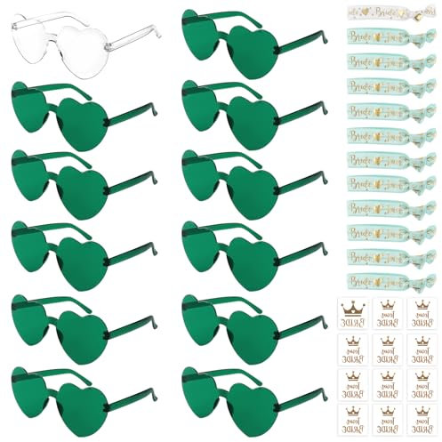 Herz Sonnenbrille JGA Accessoires Frauen 36 Stück Bride to Be Herz Partybrillen Set 12 JGA Party Brille + 12 Team Braut Armbänder + 12 Team Bride Tattoos Jungesellinnenabschied Frau Accessoires Deko