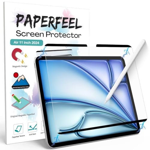 PAPERFEEL Magnétique Protection Écran pour iPad Air 11 Pouces M3 2025 et iPad Air 11 Pouces M2 2024, Protections Écran en Papier Mat pour Écrire, Dessiner- Anti-Reflet/Réutilisable