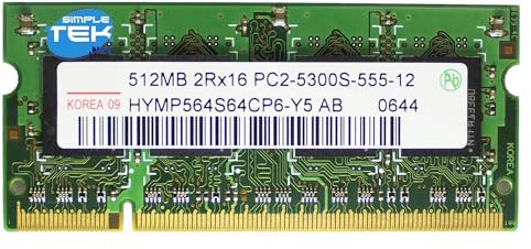 SIMPLETEK - Modulo banco memoria RAM DDR2 512MB 667MHz SODIMM PC2-5300S per notebook (Ricondizionato)