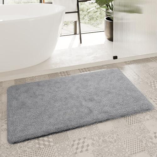 Homie Living Badteppich, Badematte kuscheliger Flauschiger weicher Flor l rutschfest und Waschbar Porto Azzurro (55 x 65 cm, mittel grau)
