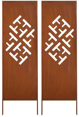 Kapaga - Sichtschutz Metall 2x - 160 cm x 50 cm - Edelrost - Rostoptik Sichtschutz für Garten - Sichtschutzelement - Sichtschutzwand - Gartendekoration Zaun - Rost - Rostschild (Muster 4)