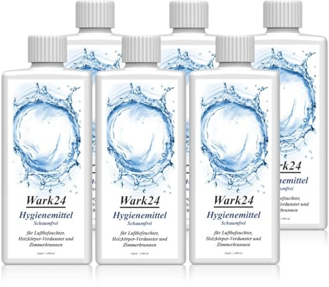 Wark24 Hygienemittel 1L - Ideal für Luftbefeuchter, Luftwäscher, Luft-Reiniger, Zimmerbrunnen uvm. - Konservierungsmittel hält Verdunstwasser hygienisch (6er Pack)