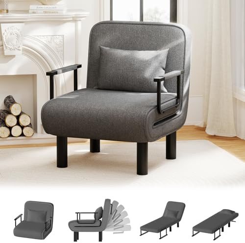 Ckaff Schlafsessel 4 in 1 mit Bettfunktion, Gästebettfür, Schlafsofa mit Bettfunktion, Sessel mit Schlaffunktion mit Verstellbar Rückenlehne für Schlafzimmer Wohnzimmer Balkon, Dunkelgrau