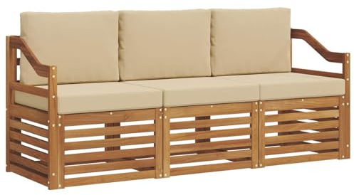 vidaXL Sofagarnituren 3 pcs Natur und Beige Massivholz Akazie, Moderne Gartenmöbelsets, wetterfeste Sitzmöbel, Akazien-Sofa, Flexible Lounge-Lösungen für die Terrasse