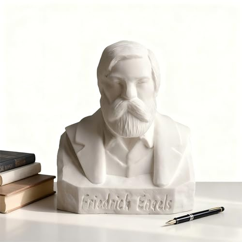Friedrich Engels byststaty 10 cm vit gipsfilosofskulptur – historisk tänkare konstdekor för bokhylla, skrivbord, kontor, studier, klassrum, gåva